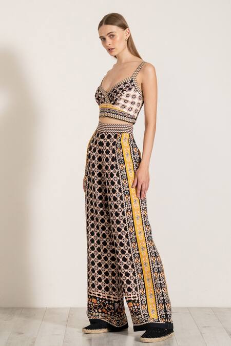 Buy_RANNA GILL_Multi Color Linen Multicolor Geometric Boca Print Flared Pant _Online_at_Aza_Fashions