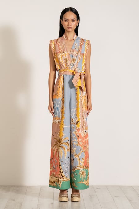 RANNA GILL Multicolor Palm Beach Print Jumpsuit 