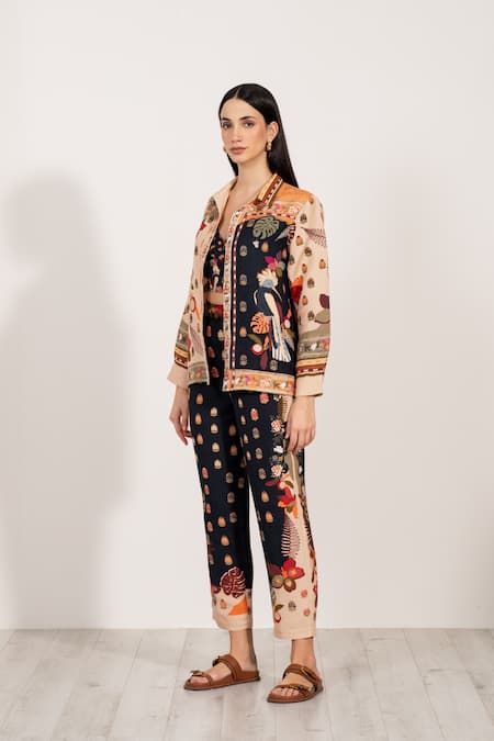 Buy_RANNA GILL_Black Linen Botanic Print Pant