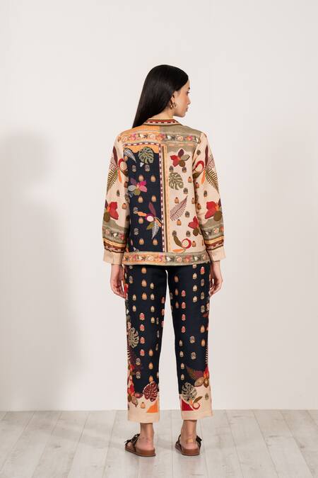 Shop_RANNA GILL_Black Linen Botanic Print Pant