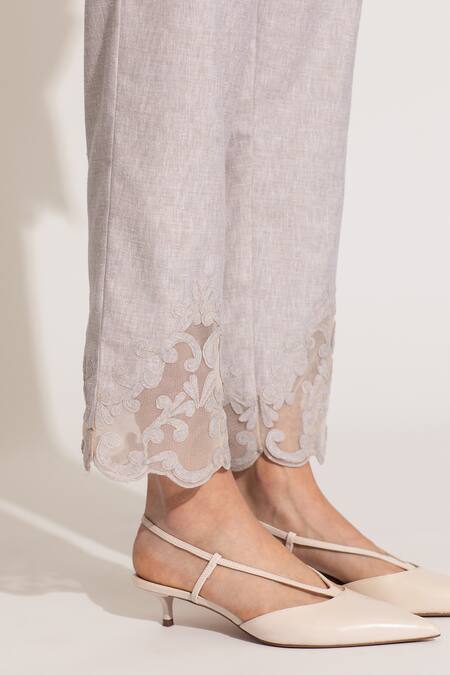 Buy RANNA GILL Beige Polyester Embroidery Scoop Neck Floral Tunic Pant Set Online at Aza Fashions Buy_RANNA GILL_Beige Polyester Embroidery Scoop Neck Floral Tunic Pant Set_Online_at_Aza_Fashions