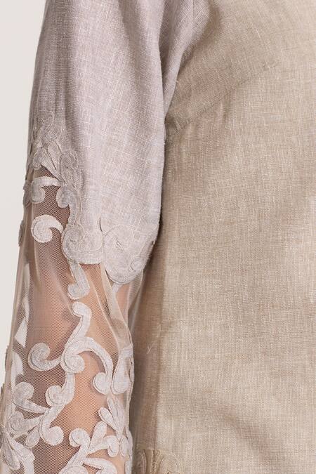 Buy RANNA GILL Beige Polyester Embroidery Scoop Neck Floral Tunic Pant Set Buy_RANNA GILL_Beige Polyester Embroidery Scoop Neck Floral Tunic Pant Set