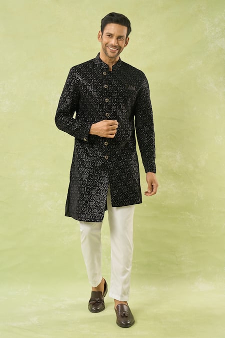 Arihant Rai Sinha Black Embroidered Sherwani & Polo Pant Set 