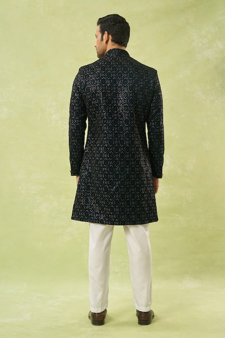Arihant Rai Sinha Blue Thread & Sequin Embroidered Sherwani Set 