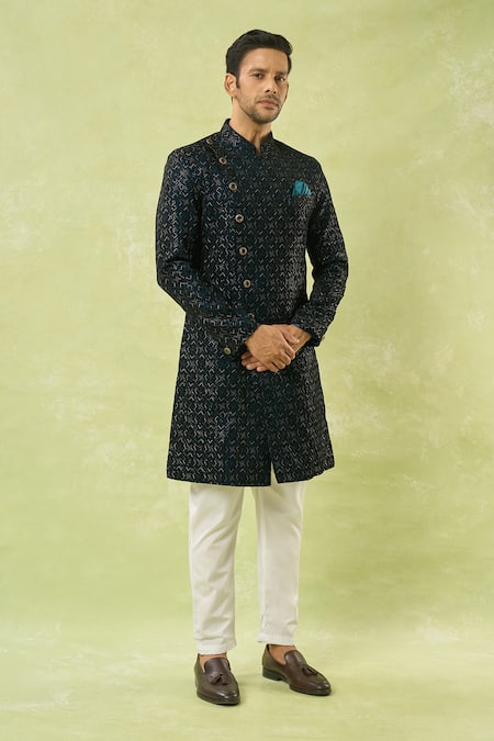 Arihant Rai Sinha Blue Thread & Sequin Embroidered Sherwani Set 