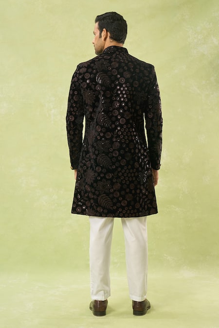 Arihant Rai Sinha Black Embroidered Sherwani & Polo Pant Set 