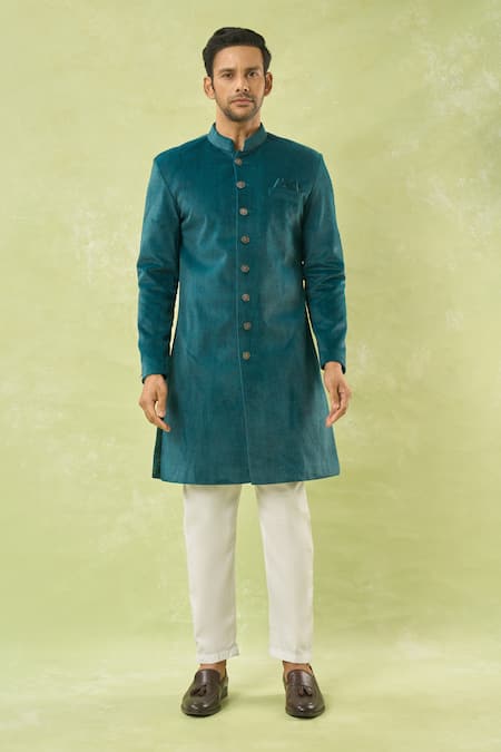Buy_Arihant Rai Sinha_Green Velvet, Polyester Solid Sherwani And Pant Set 