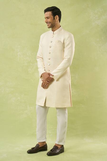 Buy Arihant Rai Sinha Cream Jacquard, Polyester, Viscose Geometric Woven Sherwani And Pant Set Buy_Arihant Rai Sinha_Cream Jacquard, Polyester, Viscose Geometric Woven Sherwani And Pant Set