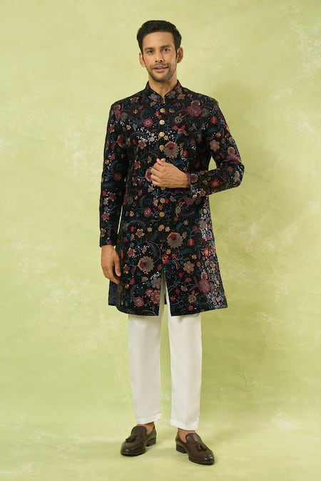 Arihant Rai Sinha Embroidered Velvet Sherwani & Polo Pant 