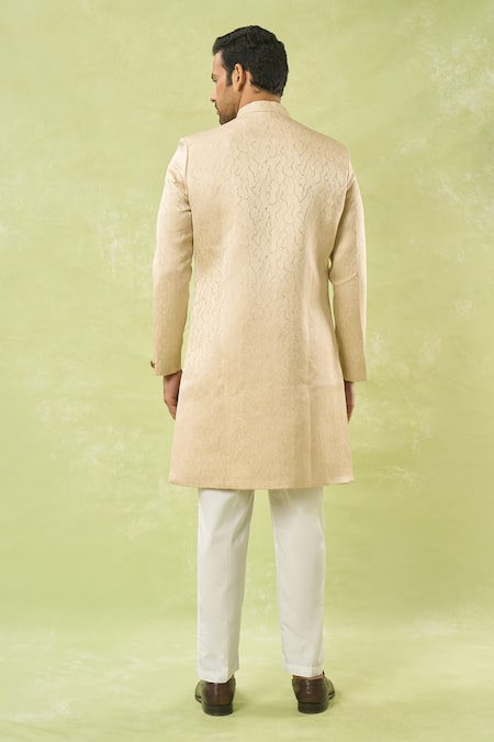 Arihant Rai Sinha Gold Woven Jacquard Sherwani & Polo Pant 