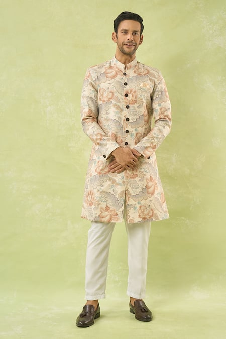 Arihant Rai Sinha Floral Leaf Pattern Sherwani With Polo Pant 
