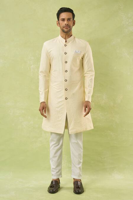 Buy Arihant Rai Sinha Cream Silk, Polyester, Viscose Embroidery, Sequins Sherwani And Polo Pant Set Online at Aza Fashions Buy_Arihant Rai Sinha_Cream Silk, Polyester, Viscose Embroidery, Sequins Sherwani And Polo Pant Set _Online_at_Aza_Fashions