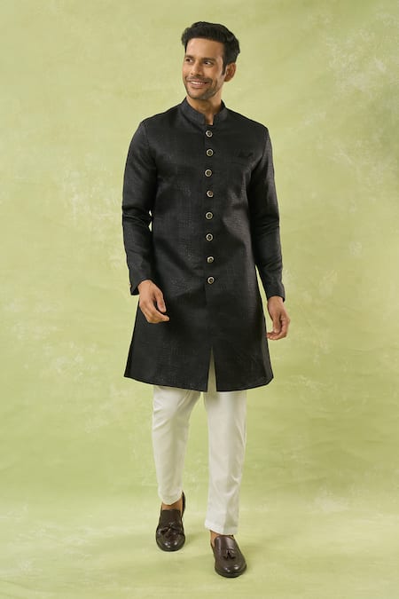 Buy Arihant Rai Sinha Black Jacquard, Polyester Geometric Woven Sherwani Set Online at Aza Fashions Buy_Arihant Rai Sinha_Black Jacquard, Polyester Geometric Woven Sherwani Set _Online_at_Aza_Fashions