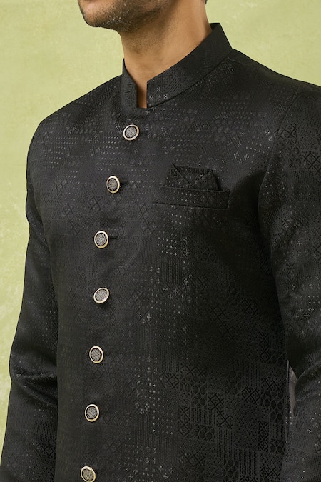 Arihant Rai Sinha Black Jacquard, Polyester Geometric Woven Sherwani Set at Aza Fashions Arihant Rai Sinha_Black Jacquard, Polyester Geometric Woven Sherwani Set _at_Aza_Fashions