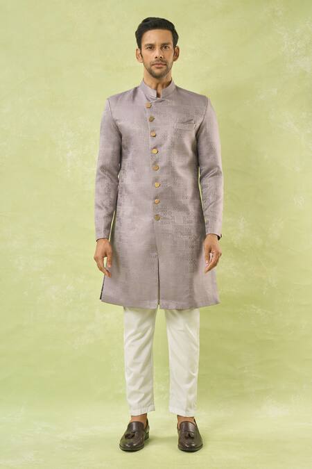 Buy_Arihant Rai Sinha_Lilac Jacquard, Polyester, Viscose Geometric Woven Sherwani And Polo Pant _Online_at_Aza_Fashions