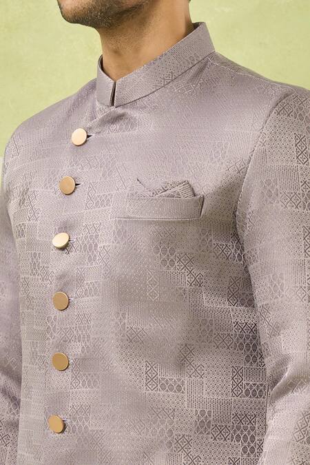 Arihant Rai Sinha_Lilac Jacquard, Polyester, Viscose Geometric Woven Sherwani And Polo Pant _at_Aza_Fashions