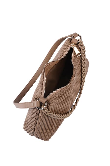 Mir Kash_Beige Braidey Textured Handbag _Online_at_Aza_Fashions
