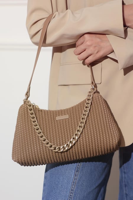 Mir Kash_Beige Braidey Textured Handbag _at_Aza_Fashions