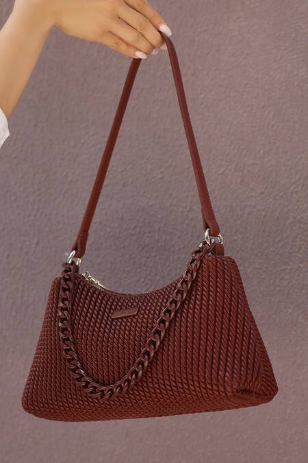 Shop_Mir Kash_Red Braided Twist Textured Handbag _Online_at_Aza_Fashions