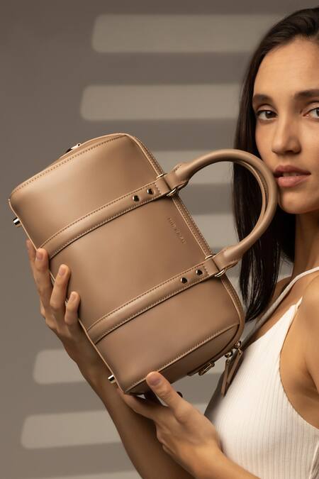 Buy_Mir Kash_Beige Mini Duffle Bag _Online_at_Aza_Fashions