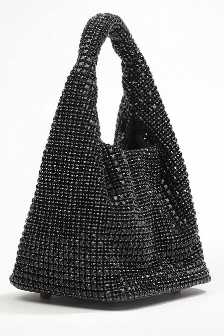 Buy_Mir Kash_Black Rhinestones Embellished Handbag 