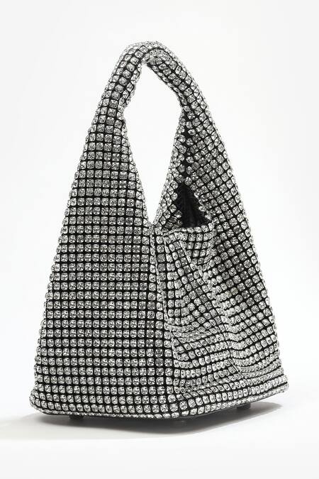 Shop_Mir Kash_Silver Rhinestones Embellished Designer Handbag _Online_at_Aza_Fashions