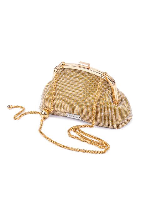 Buy_Mir Kash_Gold Rhinestones Embellished Clutch _Online_at_Aza_Fashions