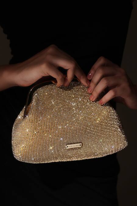 Buy_Mir Kash_Gold Rhinestones Embellished Clutch 