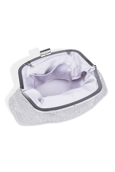 Mir Kash_Silver Rhinestones Clear Embellished Clutch _Online_at_Aza_Fashions