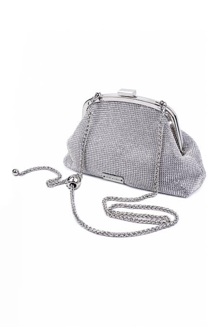 Buy_Mir Kash_Silver Rhinestones Clear Embellished Clutch _Online_at_Aza_Fashions