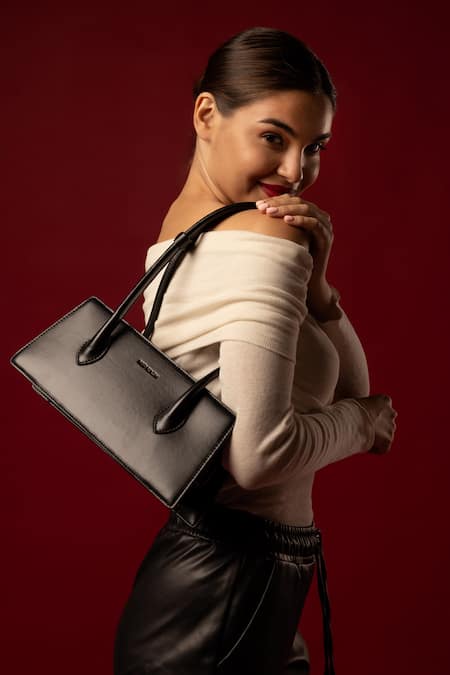 Mir Kash_Black Trapezoid Box Bag _Online_at_Aza_Fashions