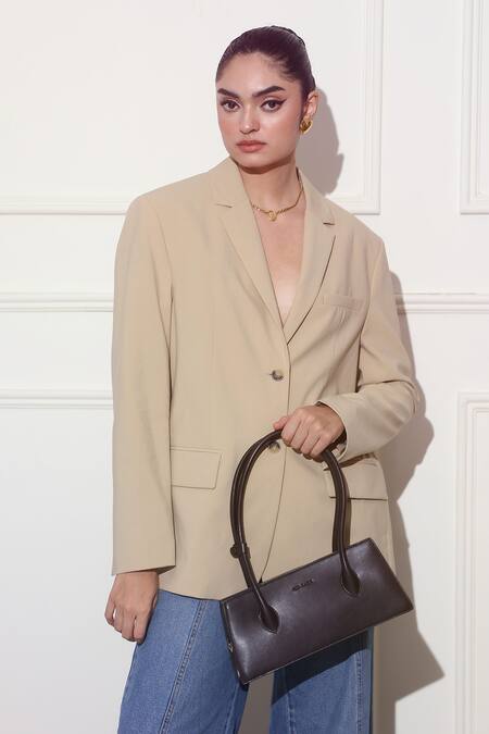 Mir Kash_Brown Trapeze Plain Box Bag _Online_at_Aza_Fashions