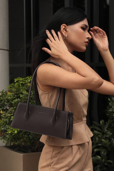 Shop_Mir Kash_Brown Trapeze Plain Box Bag _Online_at_Aza_Fashions