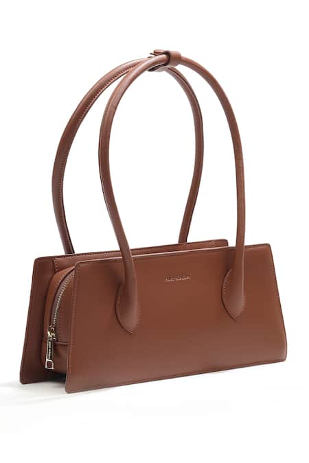 Mir Kash Brown Vegan Leather Trapezoid Box Bag 