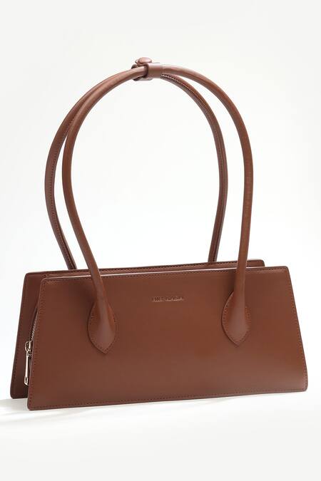 Shop_Mir Kash_Brown Vegan Leather Trapezoid Box Bag _Online_at_Aza_Fashions