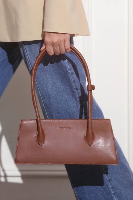 Mir Kash_Brown Vegan Leather Trapezoid Box Bag _at_Aza_Fashions