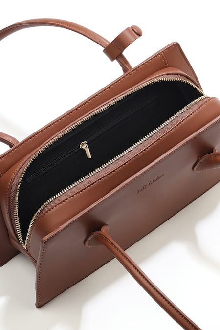 Shop_Mir Kash_Brown Vegan Leather Trapezoid Box Bag 