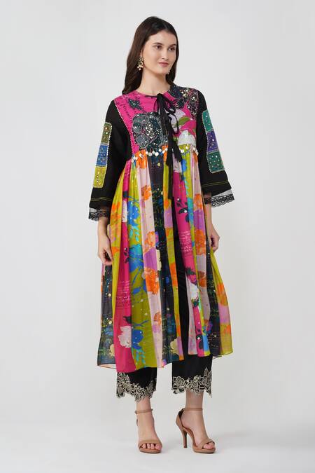 Buy Devyani Mehrotra Multi Color Viscose Satin Printed Abstract Floral Multicolor Anarkali Set Buy_Devyani Mehrotra_Multi Color Viscose Satin Printed Abstract Floral Multicolor Anarkali Set