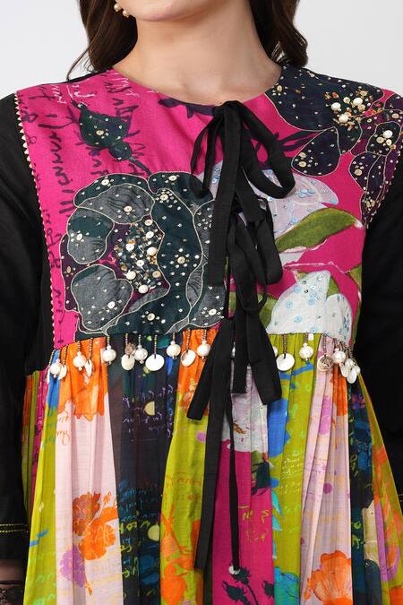 Shop Devyani Mehrotra Multi Color Viscose Satin Printed Abstract Floral Multicolor Anarkali Set Shop_Devyani Mehrotra_Multi Color Viscose Satin Printed Abstract Floral Multicolor Anarkali Set