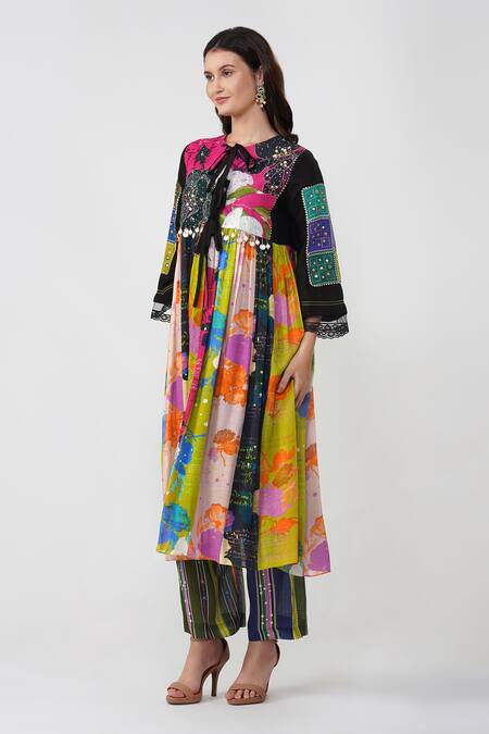 Shop Devyani Mehrotra Multi Color Viscose Muslin Printed Floral Round Multicolor Kurta And Pant Set Online at Aza Fashions Shop_Devyani Mehrotra_Multi Color Viscose Muslin Printed Floral Round Multicolor Kurta And Pant Set_Online_at_Aza_Fashions