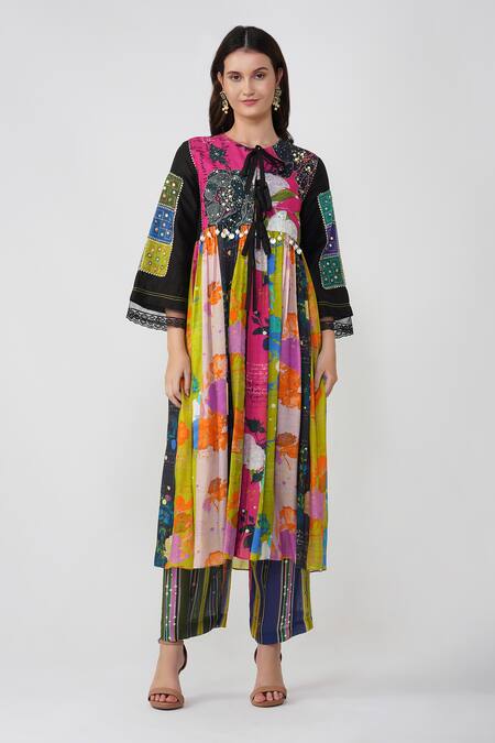 Buy Devyani Mehrotra Multi Color Viscose Muslin Printed Floral Round Multicolor Kurta And Pant Set Buy_Devyani Mehrotra_Multi Color Viscose Muslin Printed Floral Round Multicolor Kurta And Pant Set