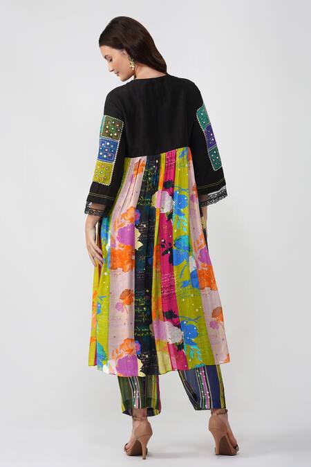 Shop Devyani Mehrotra Multi Color Viscose Muslin Printed Floral Round Multicolor Kurta And Pant Set at Aza Fashions Shop_Devyani Mehrotra_Multi Color Viscose Muslin Printed Floral Round Multicolor Kurta And Pant Set_at_Aza_Fashions