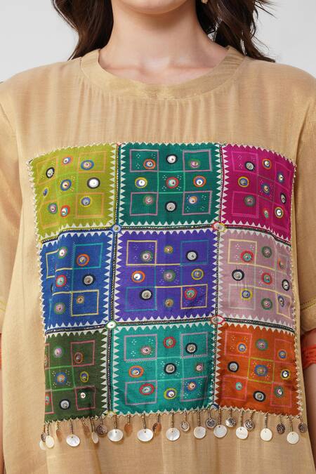 Buy Devyani Mehrotra Gold Tissue Chanderi Printed Geometric Round Tunic And Flared Pant Set Buy_Devyani Mehrotra_Gold Tissue Chanderi Printed Geometric Round Tunic And Flared Pant Set