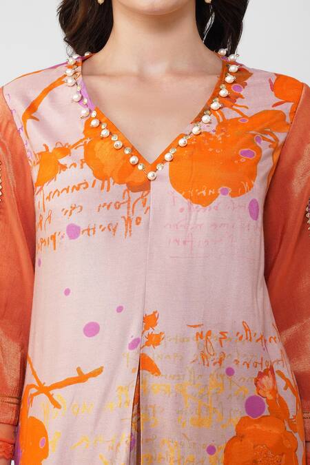 Devyani Mehrotra_Multi Color Viscose Muslin Printed Multicolor Embroidered Kurta And Pant Set_at_Aza_Fashions