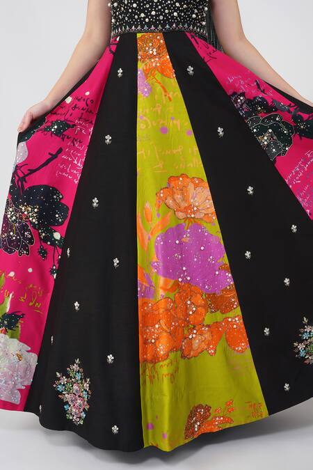 Buy Devyani Mehrotra Black Viscose Dupion Printed Flower Square Neck Anarkali Set Online at Aza Fashions Buy_Devyani Mehrotra_Black Viscose Dupion Printed Flower Square Neck Anarkali Set_Online_at_Aza_Fashions