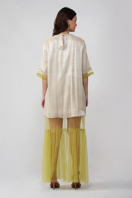 Shop Devyani Mehrotra Silver Tissue Chanderi Printed Geometric Round Patchwork Dress at Aza Fashions Shop_Devyani Mehrotra_Silver Tissue Chanderi Printed Geometric Round Patchwork Dress_at_Aza_Fashions