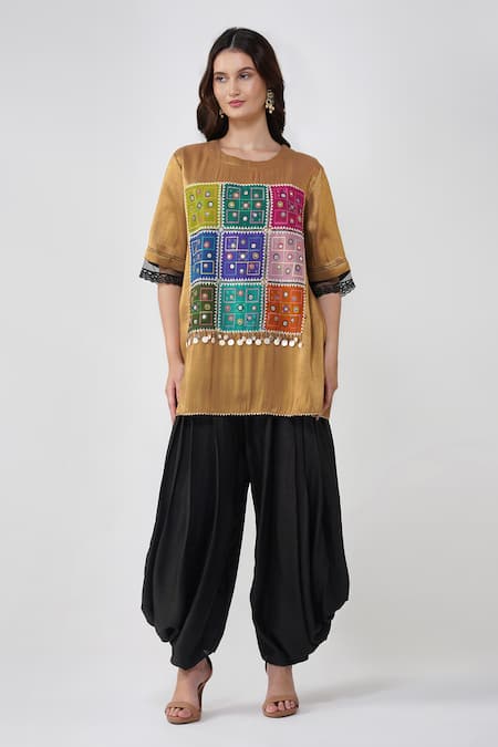 Devyani Mehrotra Gold Geometric Patchwork Kurta Set 