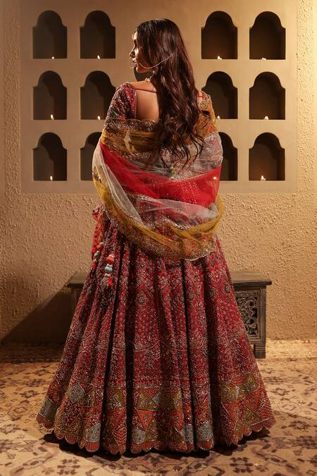 Shop Kapda Dori Maroon Silk, Net Crystals, Sequins, Pearls, Cut Work, Bridal Lehenga Set at Aza Fashions Shop_Kapda Dori_Maroon Silk, Net Crystals, Sequins, Pearls, Cut Work, Bridal Lehenga Set_at_Aza_Fashions