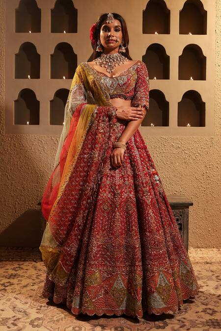 Buy Kapda Dori Maroon Silk, Net Crystals, Sequins, Pearls, Cut Work, Bridal Lehenga Set Online at Aza Fashions Buy_Kapda Dori_Maroon Silk, Net Crystals, Sequins, Pearls, Cut Work, Bridal Lehenga Set_Online_at_Aza_Fashions