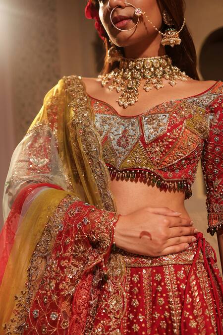 Kapda Dori Maroon Silk, Net Crystals, Sequins, Pearls, Cut Work, Bridal Lehenga Set at Aza Fashions Kapda Dori_Maroon Silk, Net Crystals, Sequins, Pearls, Cut Work, Bridal Lehenga Set_at_Aza_Fashions